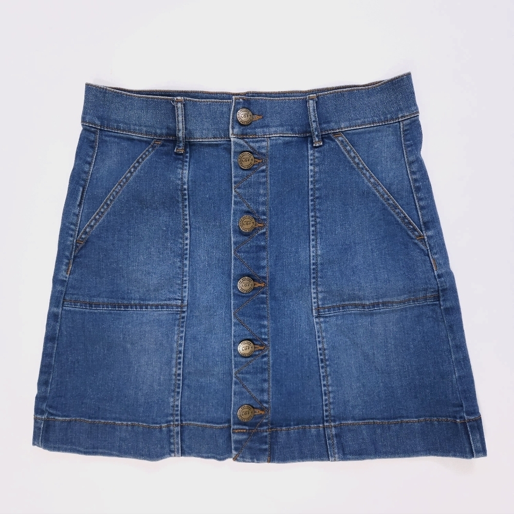 Loft Button Down Blue Denim Retro Stretch Mini Skirt Women's Size 4